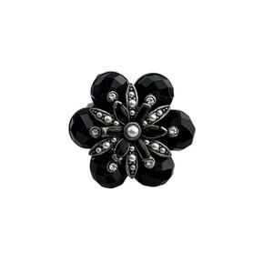 Ollipop USA Adjustable Ring Silver Tone Black Flower